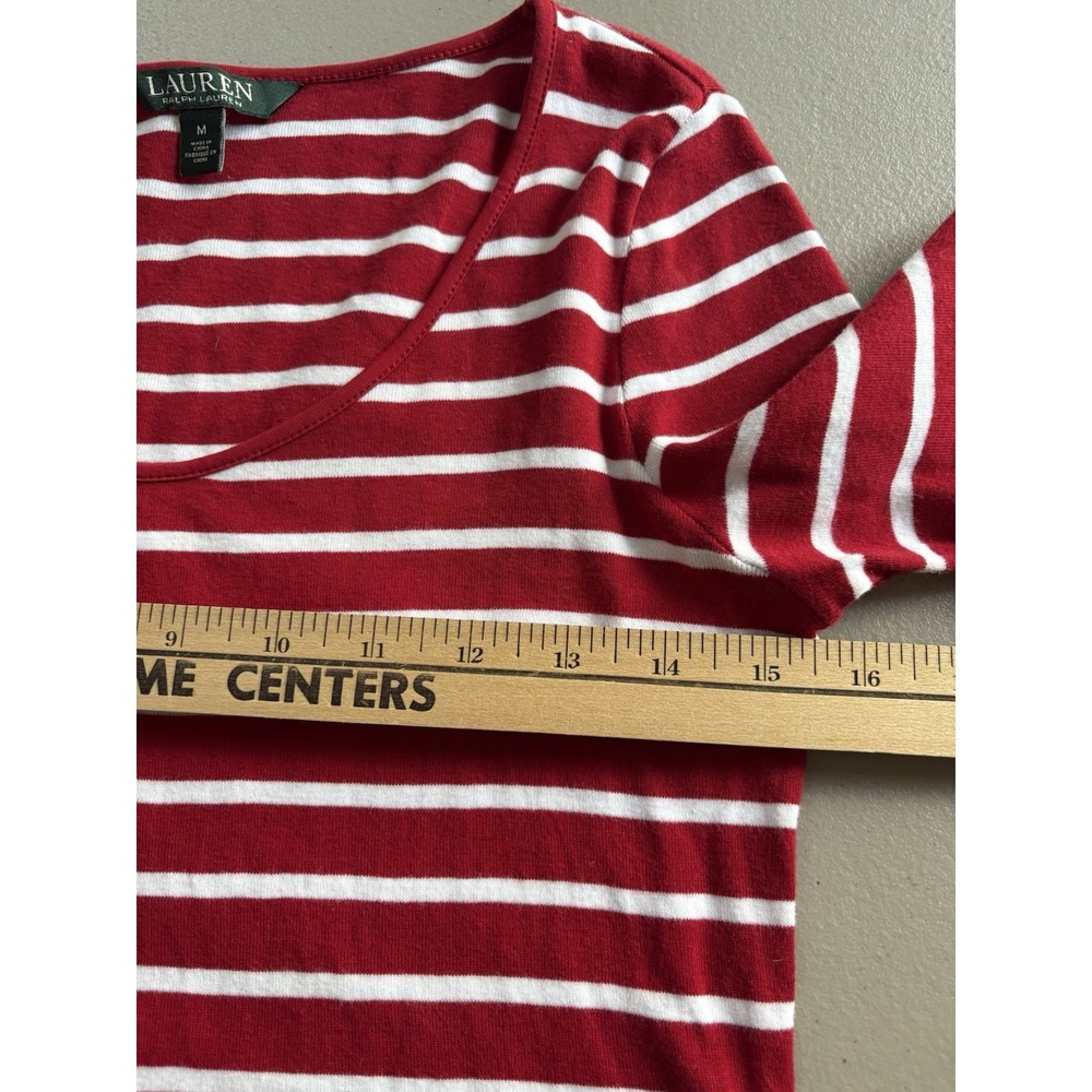 Lauren Ralph Lauren Womens Shirt Sz M Stripe Red White Naut Cuffed Half Sleeve - Picture 5 of 11